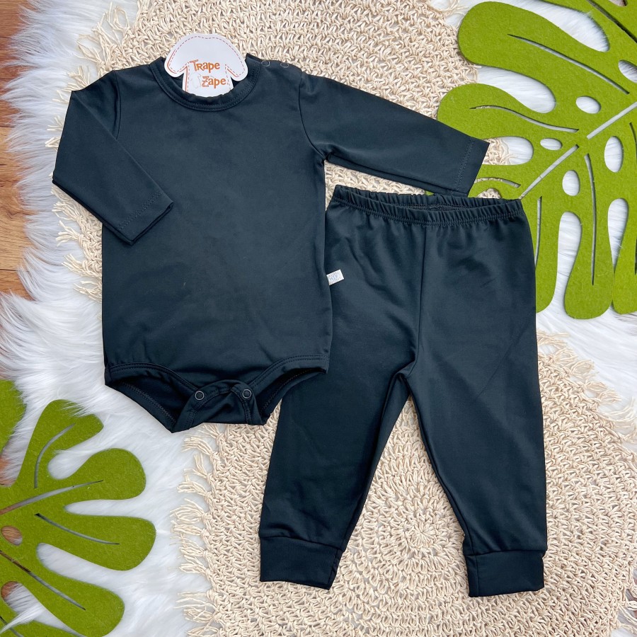 Conj. Body Manga Longa e Calça em Malha Térmica Thermo Dry - Preto